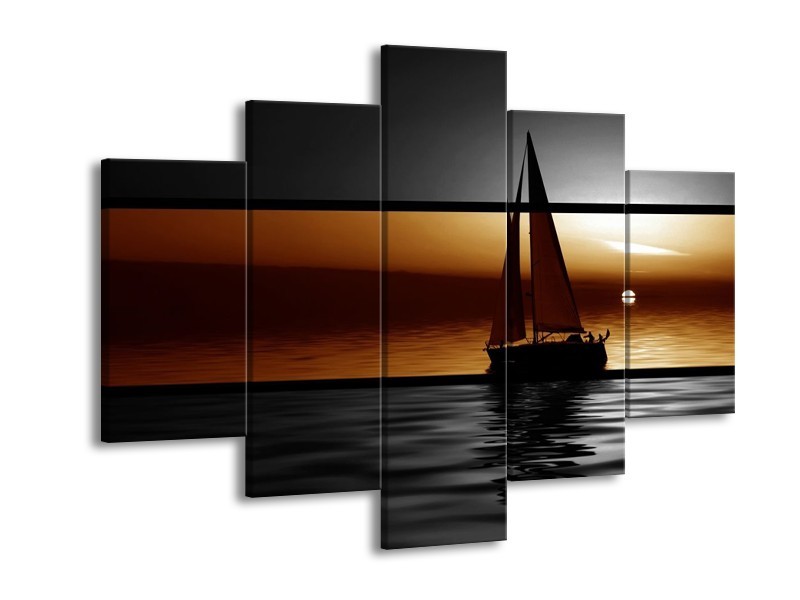 Glas schilderij Boot | Sepia, Bruin | 150x105cm 5Luik