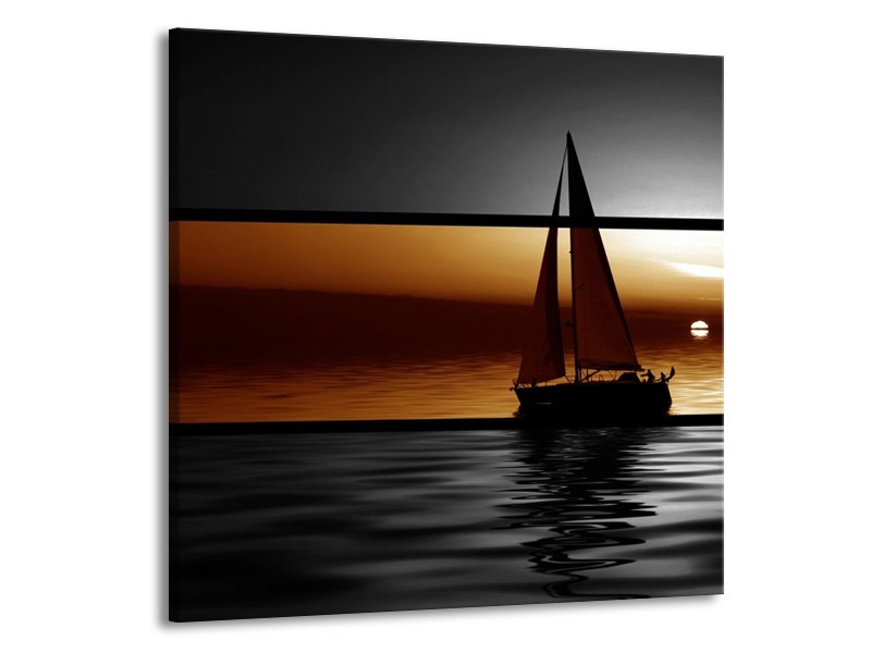 Glas schilderij Boot | Sepia, Bruin | 50x50cm 1Luik