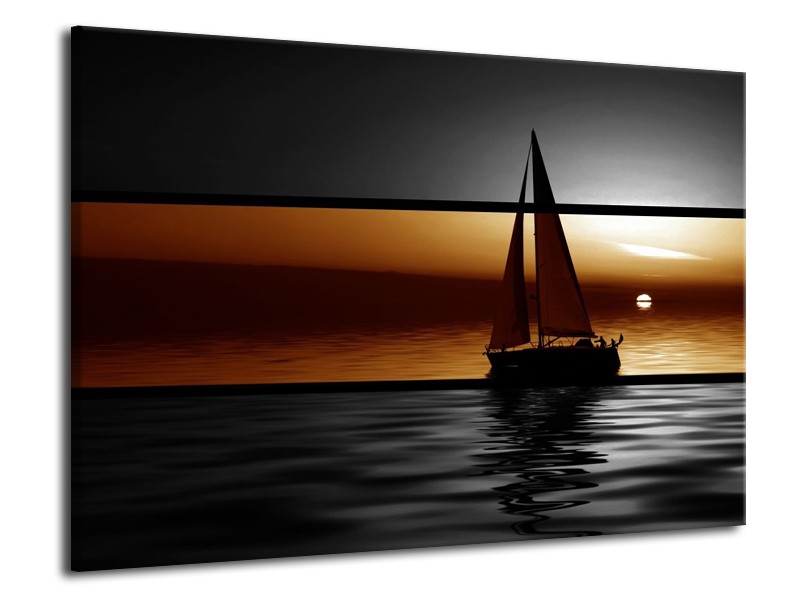 Glas schilderij Boot | Sepia, Bruin | 70x50cm 1Luik