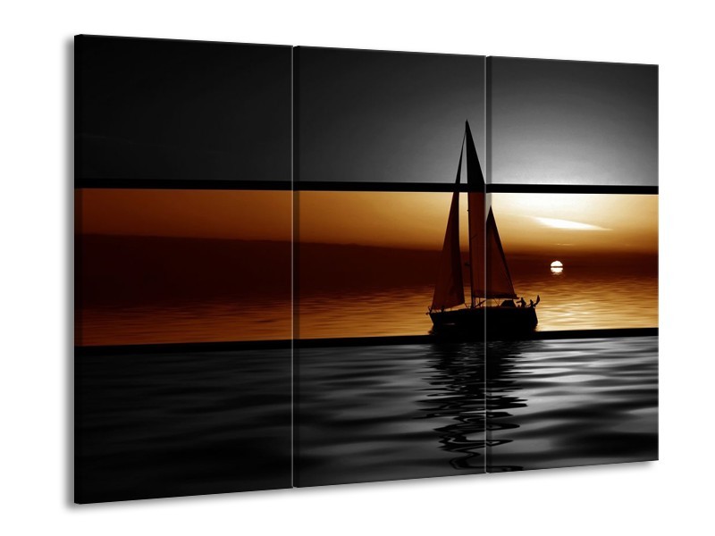 Glas schilderij Boot | Sepia, Bruin | 90x60cm 3Luik