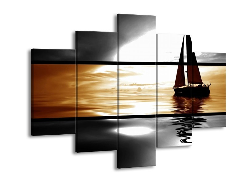 Glas schilderij Boot | Sepia, Bruin | 150x105cm 5Luik