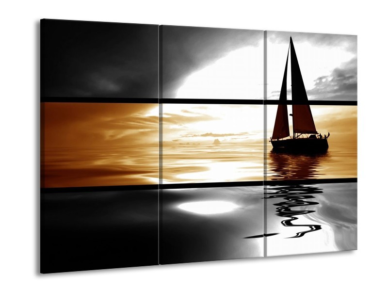 Canvas schilderij Boot | Sepia, Bruin | 90x60cm 3Luik