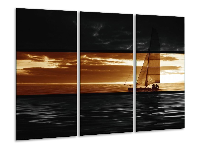 Canvas schilderij Boot | Sepia, Bruin | 120x80cm 3Luik