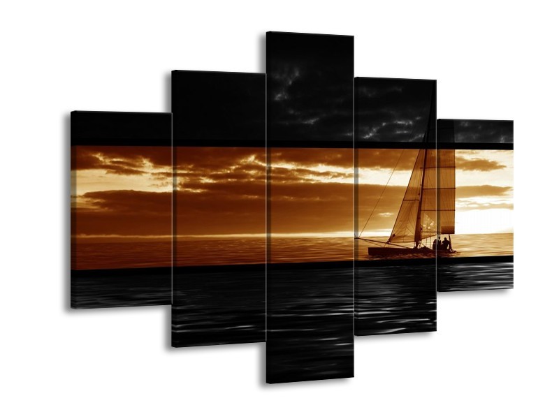 Glas schilderij Boot | Sepia, Bruin | 150x105cm 5Luik
