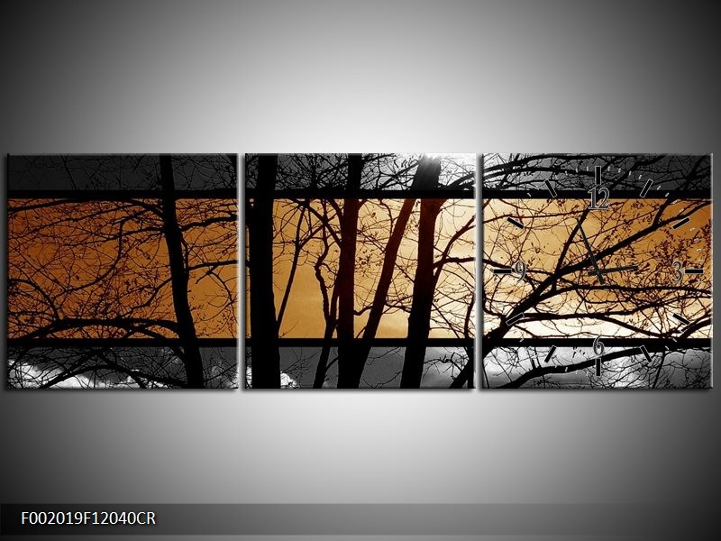Klok schilderij Natuur | Sepia, Bruin | 120x40cm 3Luik