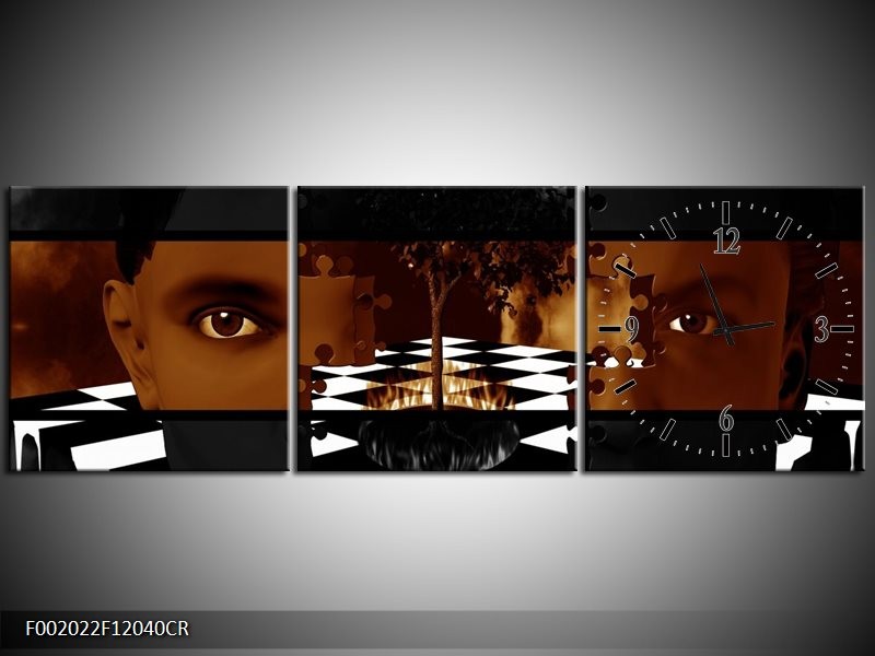 Klok schilderij Abstract | Sepia, Bruin | 120x40cm 3Luik