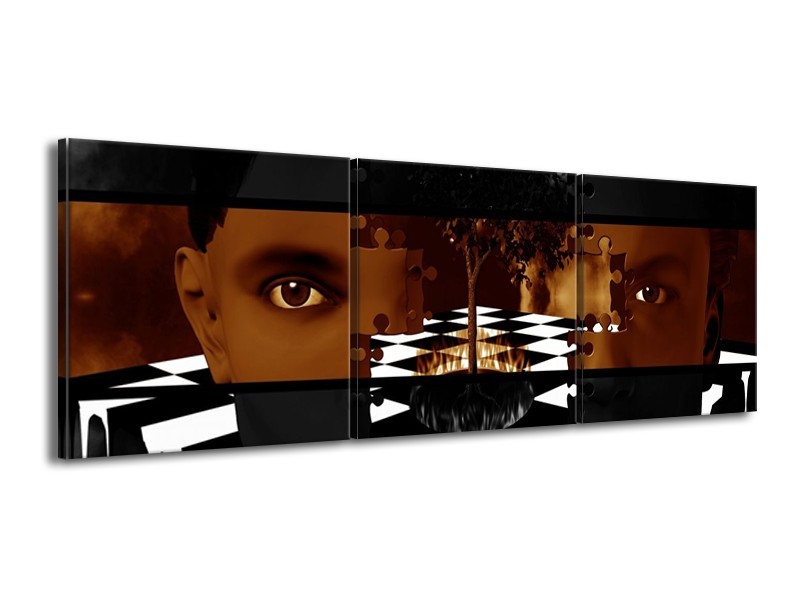 Canvas schilderij Abstract | Sepia, Bruin | 150x50cm 3Luik