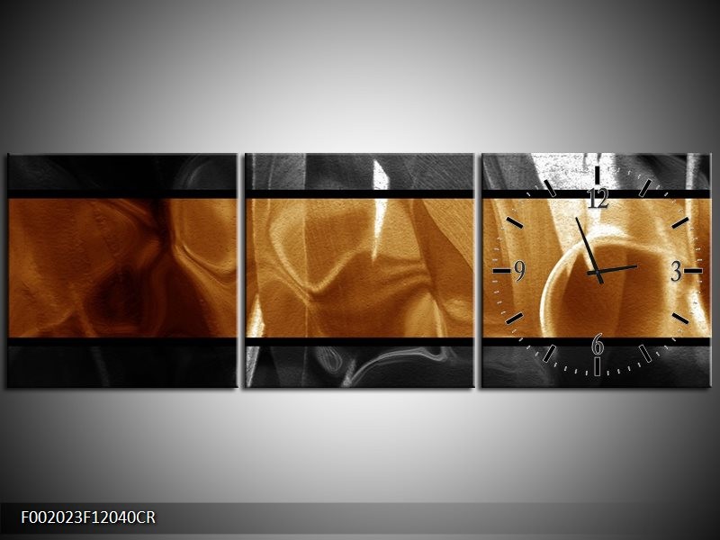 Klok schilderij Abstract | Sepia, Bruin | 120x40cm 3Luik