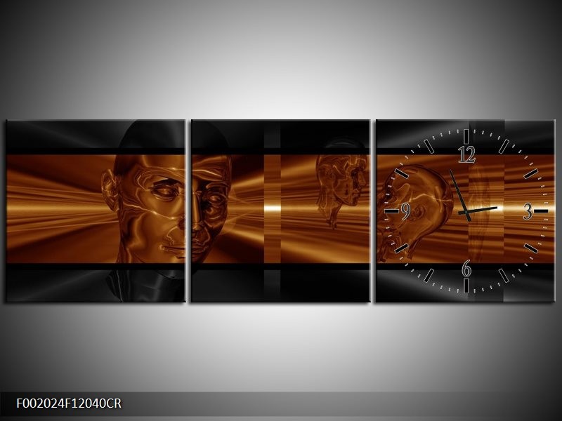 Klok schilderij Abstract | Sepia, Bruin | 120x40cm 3Luik