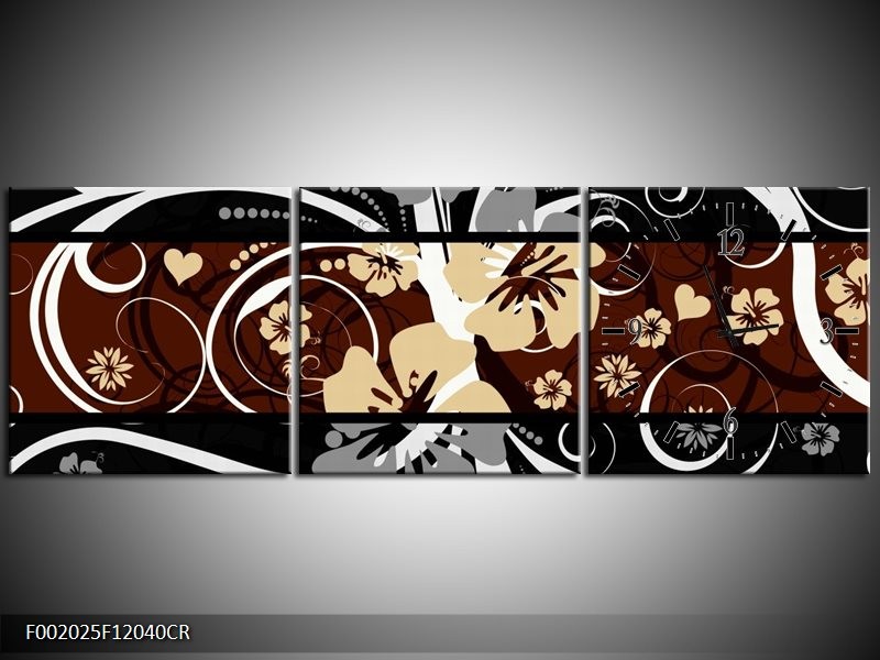 Klok schilderij Abstract | Sepia, Bruin | 120x40cm 3Luik