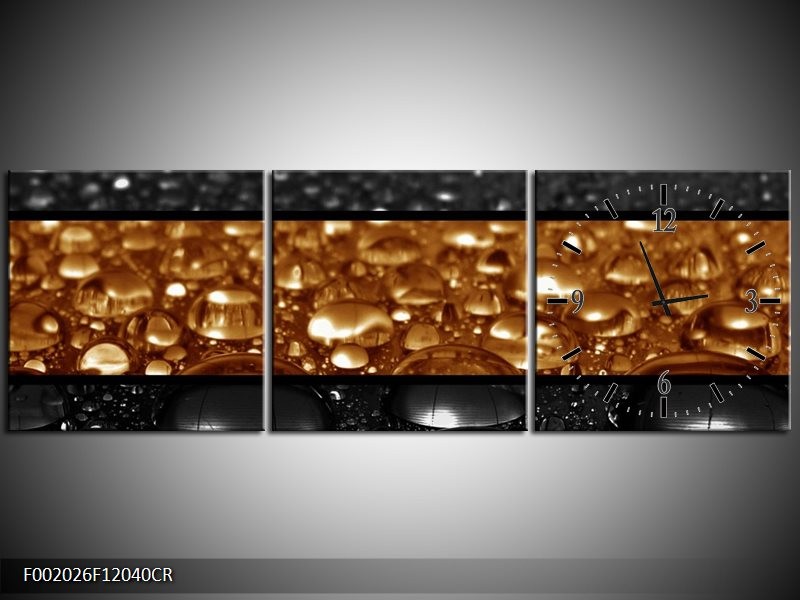 Klok schilderij Druppels | Sepia, Bruin | 120x40cm 3Luik