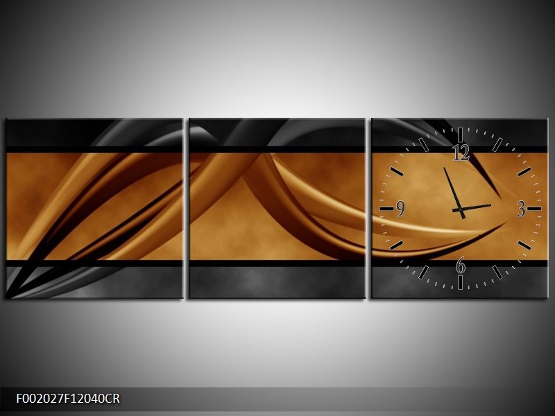Klok schilderij Abstract | Sepia, Bruin | 120x40cm 3Luik