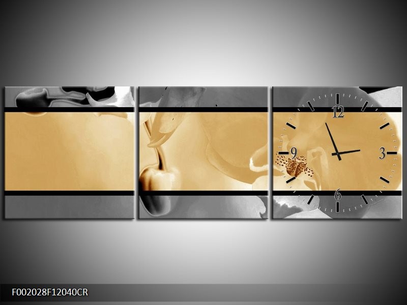 Klok schilderij Orchidee | Sepia, Grijs | 120x40cm 3Luik