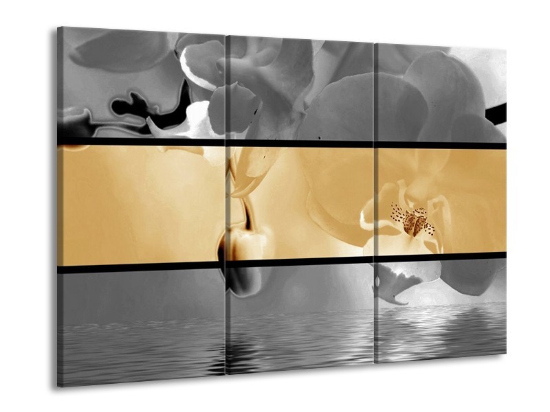 Canvas schilderij Orchidee | Sepia, Grijs | 90x60cm 3Luik