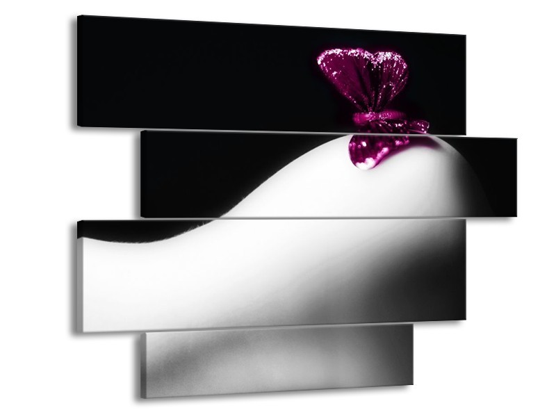 Canvas schilderij Vlinder | Wit, Zwart, Paars | 115x85cm 4Luik