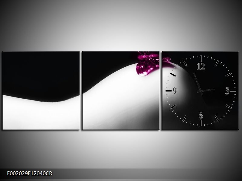 Klok schilderij Vlinder | Wit, Zwart, Paars | 120x40cm 3Luik