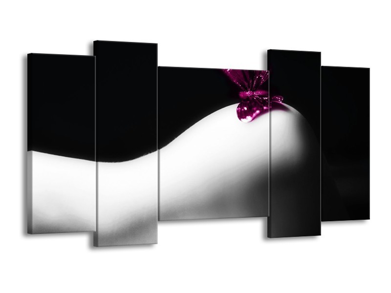 Canvas schilderij Vlinder | Wit, Zwart, Paars | 120x65 5Luik