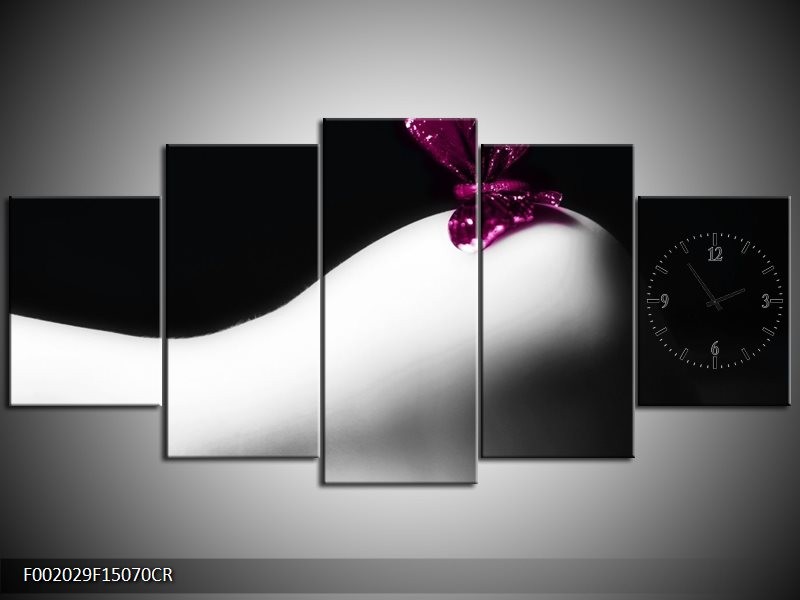 Klok schilderij Vlinder | Wit, Zwart, Paars | 150x70cm 5Luik