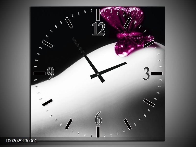 Klok schilderij Vlinder | Wit, Zwart, Paars | 30x30cm 1Luik