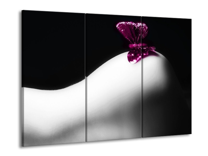 Glas schilderij Vlinder | Wit, Zwart, Paars | 90x60cm 3Luik