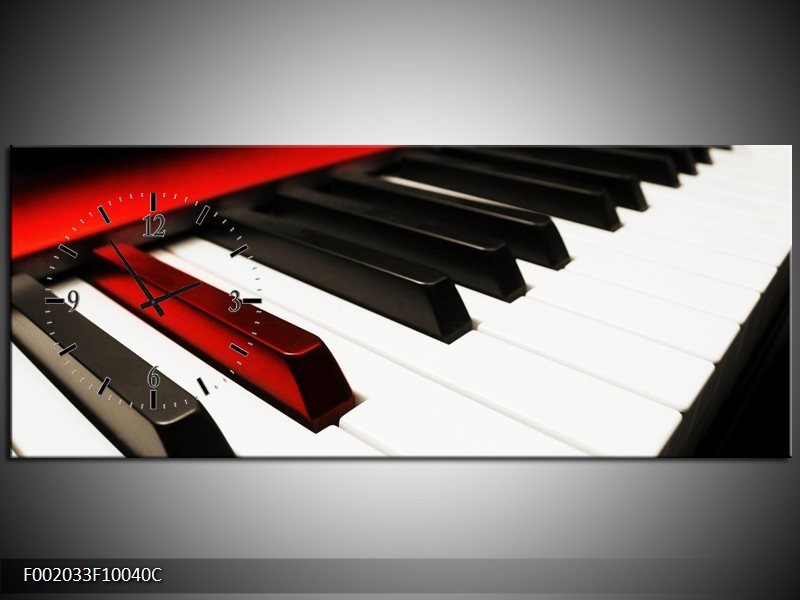 Klok schilderij Piano | Zwart, Wit, Rood | 100x40cm 1Luik