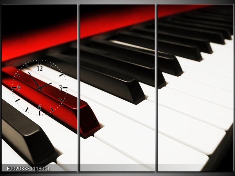 Klok schilderij Piano | Zwart, Wit, Rood | 111x80cm 3Luik