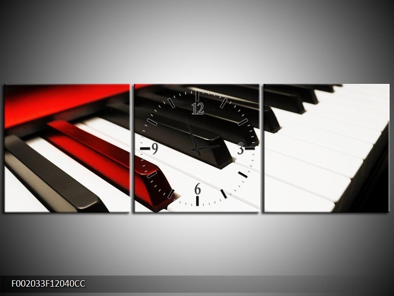Klok schilderij Piano | Zwart, Wit, Rood | 120x40cm 3Luik
