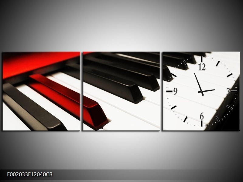 Klok schilderij Piano | Zwart, Wit, Rood | 120x40cm 3Luik