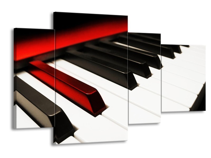 Glas schilderij Piano | Zwart, Wit, Rood | 120x75cm 4Luik