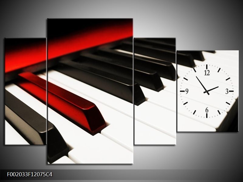 Klok schilderij Piano | Zwart, Wit, Rood | 120x75cm 4Luik