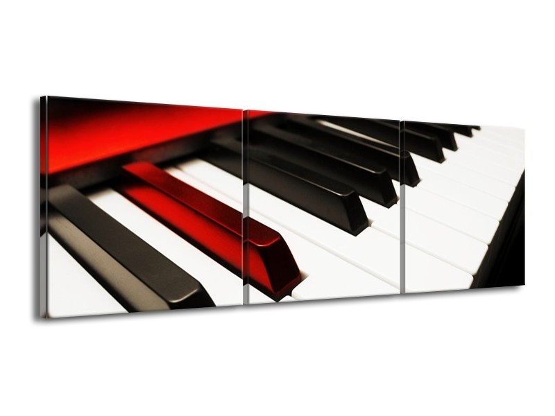 Glas schilderij Piano | Zwart, Wit, Rood | 150x50cm 3Luik