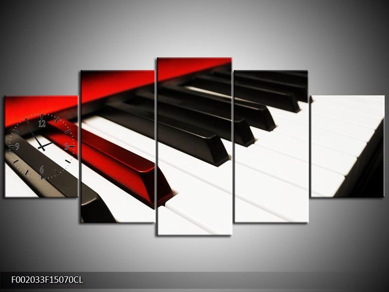 Klok schilderij Piano | Zwart, Wit, Rood | 150x70cm 5Luik