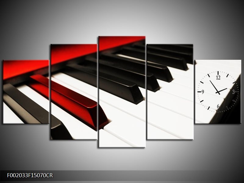 Klok schilderij Piano | Zwart, Wit, Rood | 150x70cm 5Luik