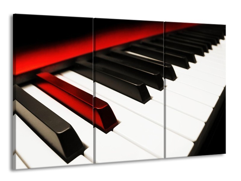 Glas schilderij Piano | Zwart, Wit, Rood | 165x100cm 3Luik