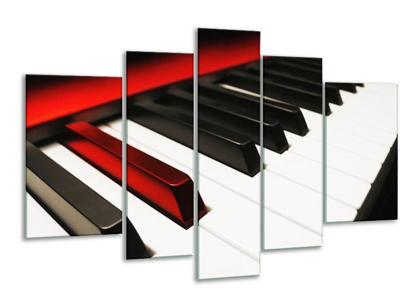 Canvas schilderij Piano | Zwart, Wit, Rood | 170x100cm 5Luik