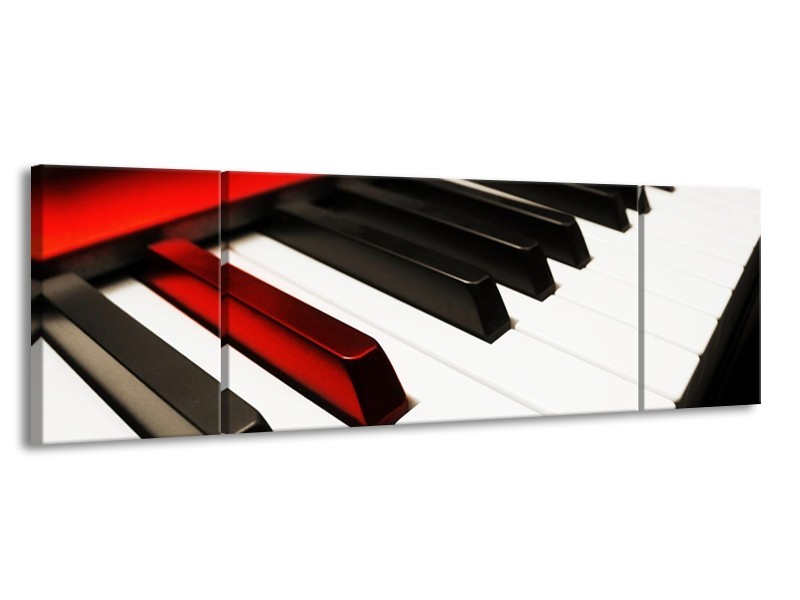 Glas schilderij Piano | Zwart, Wit, Rood | 170x50cm 3Luik