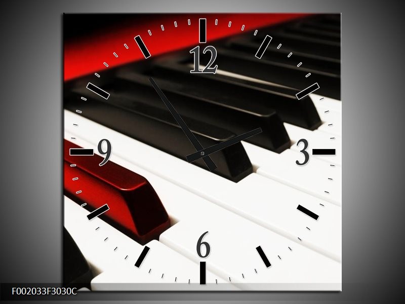 Klok schilderij Piano | Zwart, Wit, Rood | 30x30cm 1Luik