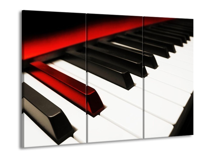 Glas schilderij Piano | Zwart, Wit, Rood | 90x60cm 3Luik