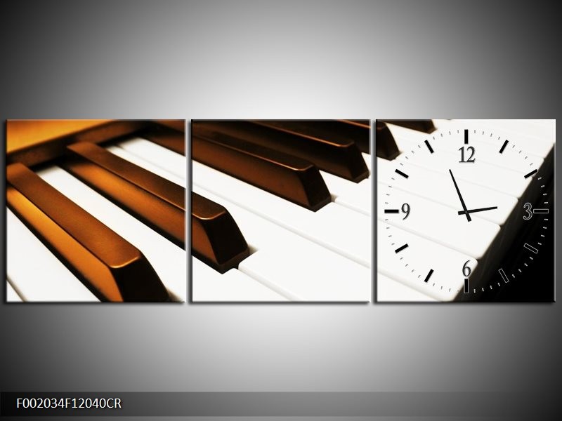 Klok schilderij Piano | Bruin, Zwart, Wit | 120x40cm 3Luik