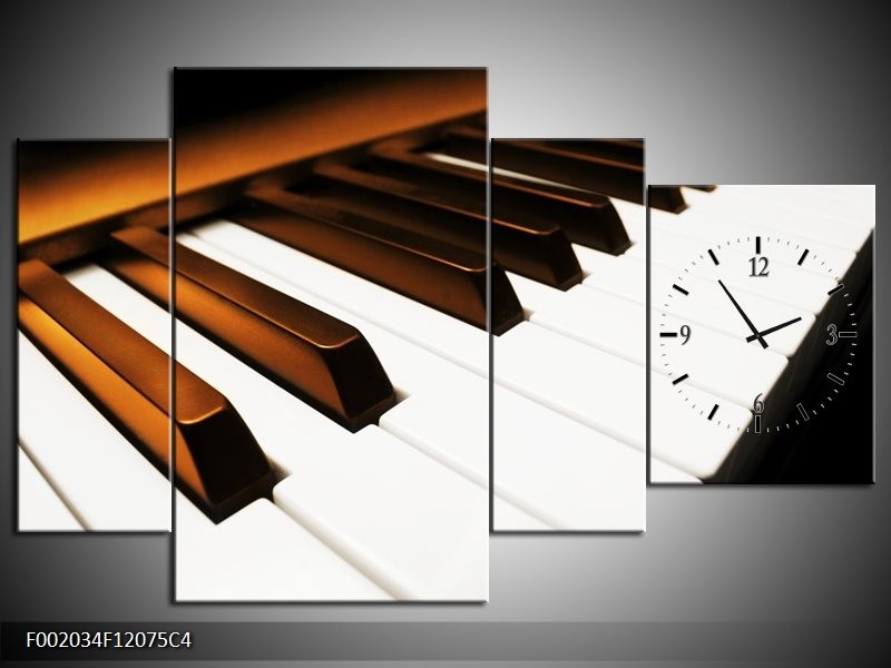 Klok schilderij Piano | Bruin, Zwart, Wit | 120x75cm 4Luik