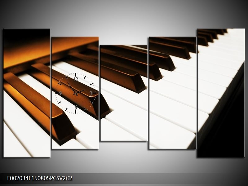 Klok schilderij Piano | Bruin, Zwart, Wit | 150x80cm 5Luik
