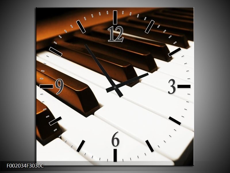 Klok schilderij Piano | Bruin, Zwart, Wit | 30x30cm 1Luik