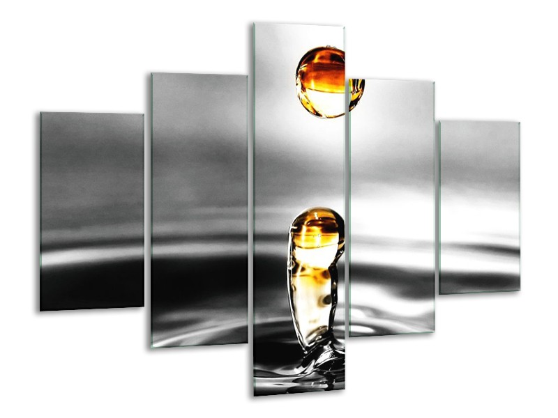 Canvas schilderij Druppels | Zwart, Wit, Geel | 100x70cm 5Luik