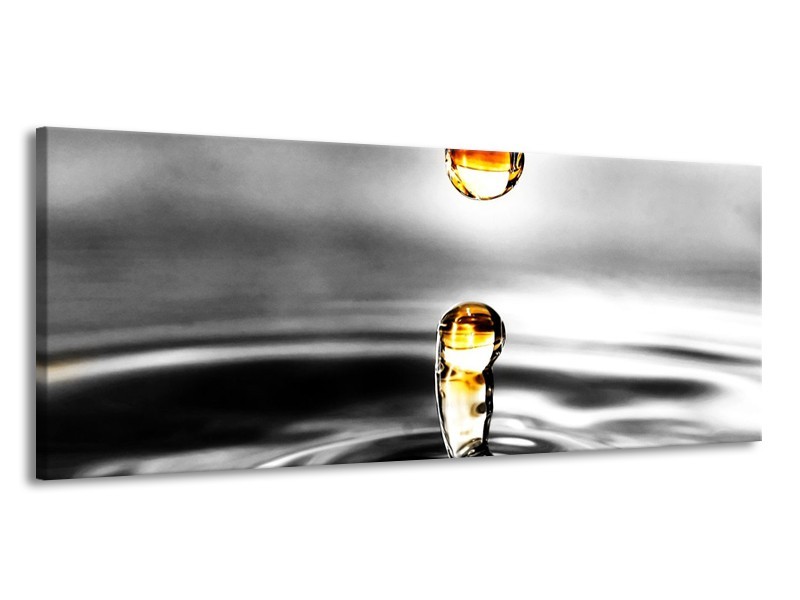Canvas schilderij Druppels | Zwart, Wit, Geel | 145x58cm 1Luik