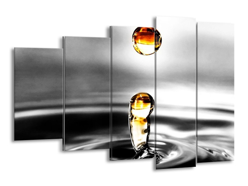 Canvas schilderij Druppels | Zwart, Wit, Geel | 150x100cm 5Luik