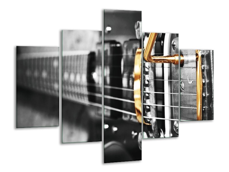 Glas schilderij Gitaar | Zwart, Grijs, Geel | 100x70cm 5Luik