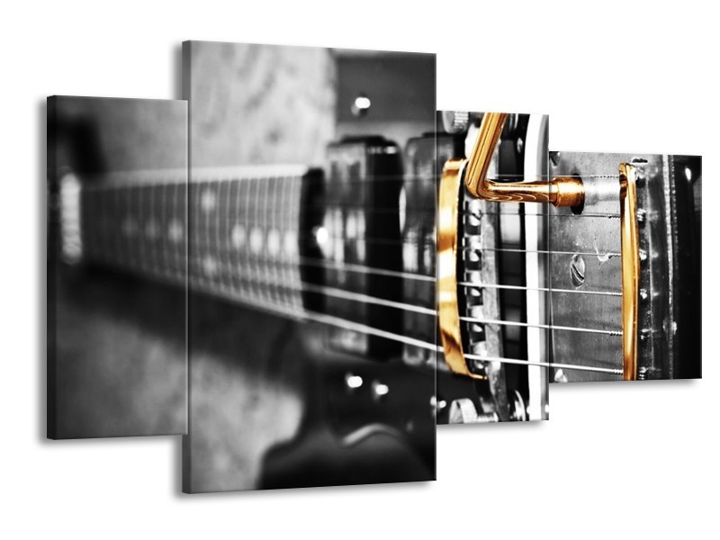 Glas schilderij Gitaar | Zwart, Grijs, Geel | 120x75cm 4Luik