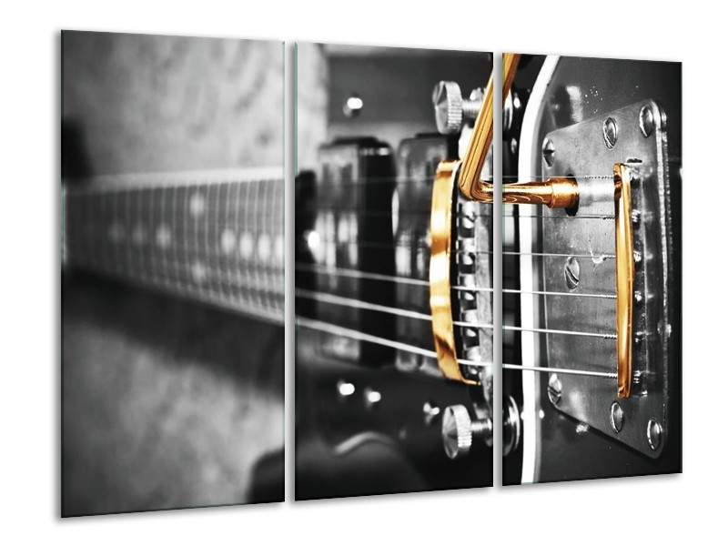 Glas schilderij Gitaar | Zwart, Grijs, Geel | 120x80cm 3Luik