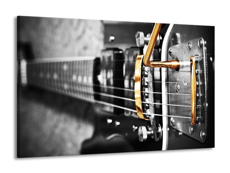 Glas schilderij Gitaar | Zwart, Grijs, Geel | 140x90cm 1Luik