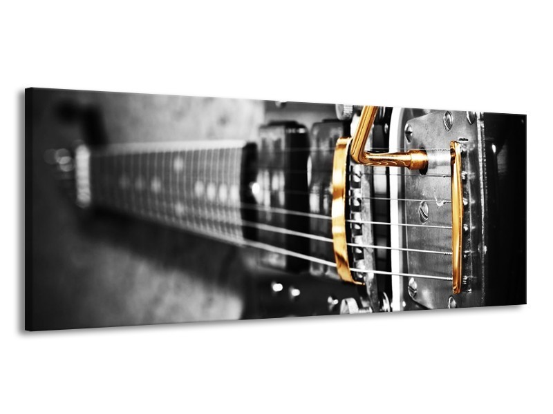 Glas schilderij Gitaar | Zwart, Grijs, Geel | 145x58cm 1Luik